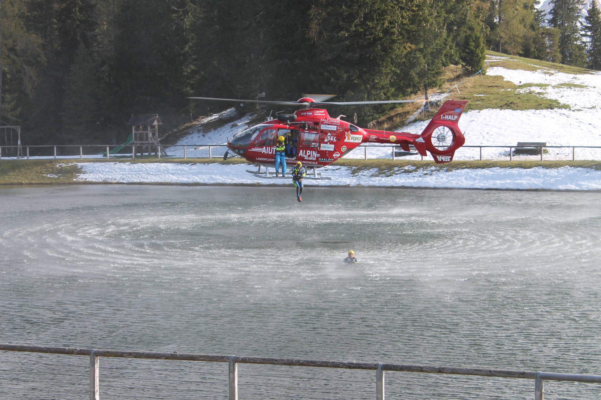 Water Rescue team with helicopter